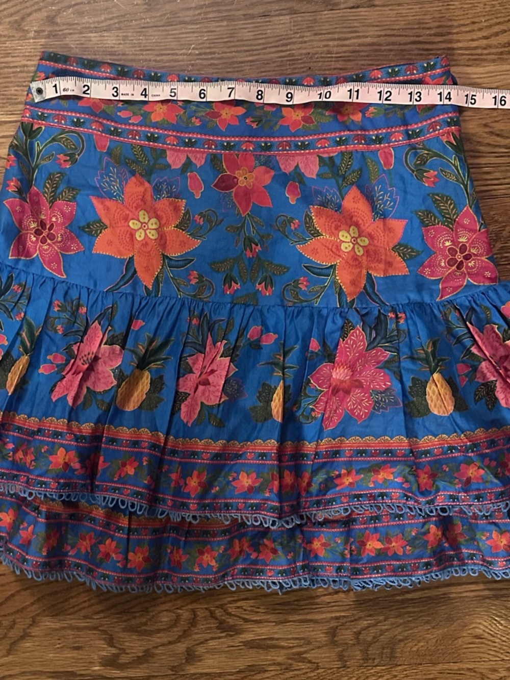 NWT FARM Rio Blue Tropical Tapestry Tiered Mini Skirt - Picture 7 of 11